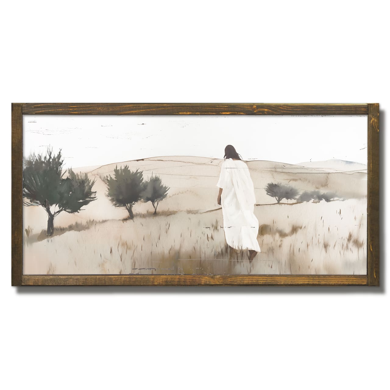 24" x 12" Jesus Walking Framed Wood Plaque